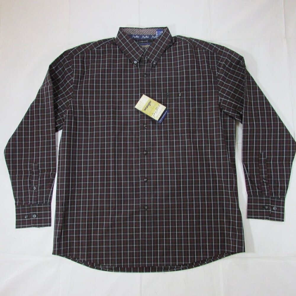 Wrangler Men's XXL George Strait Long Sleeve Plaid Button Shirt - Black/Red